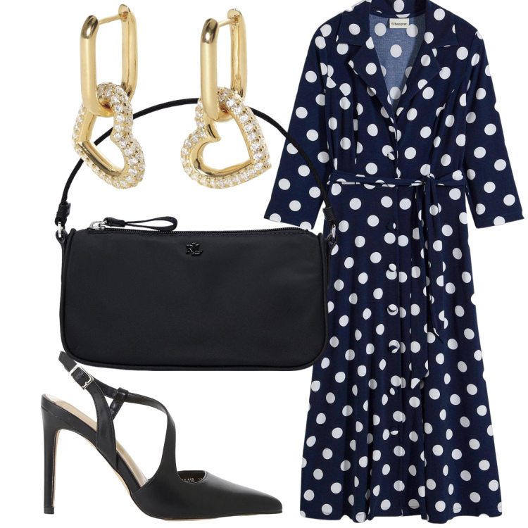 Outfit donna - Al ristorante. Stile Bon Ton per Tutti i giorni. Abbinamento con vestiti chemisier, orecchini, décolleté, pochette.