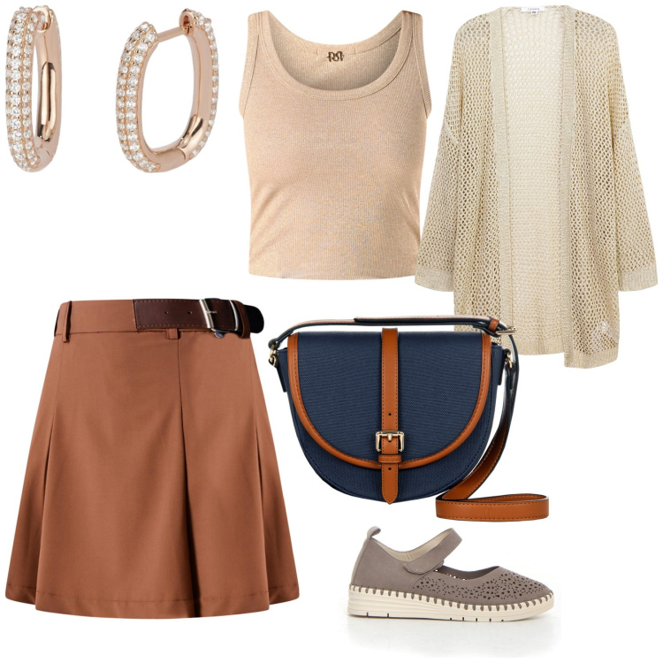 Outfit donna - Comoda. per Tutti i giorni. Abbinamento con kimono, orecchini, canottiere, minigonne, borse a tracolla, ballerine.