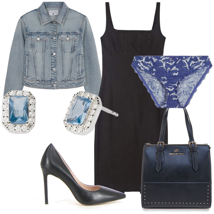 Outfit donna - Jeans da sera. Stile Glamour per Serata fuori. Abbinamento con culotte, vestiti lunghi, blazer, orecchini, borse a mano, décolleté.