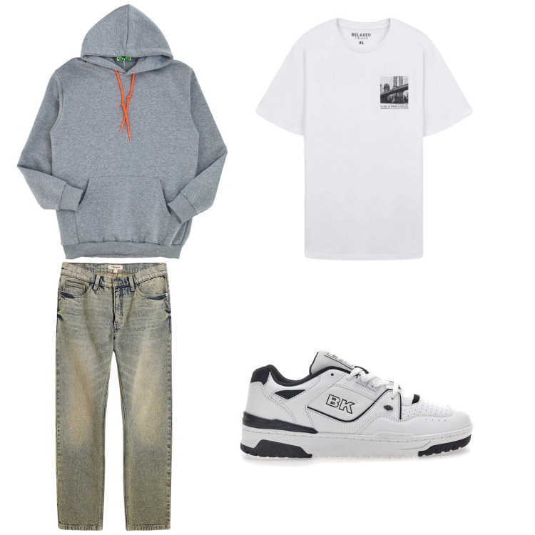 Outfit uomo - Felpa. Stile Urban per Tutti i giorni. Abbinamento con jeans dritti, t-shirt, felpe con cappuccio, sneakers.