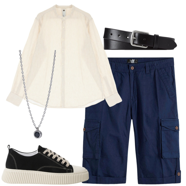 Outfit uomo - Summer vibes lino. Stile Casual per Tutti i giorni. Abbinamento con bermuda, collane, sneakers, camicie, cinture.