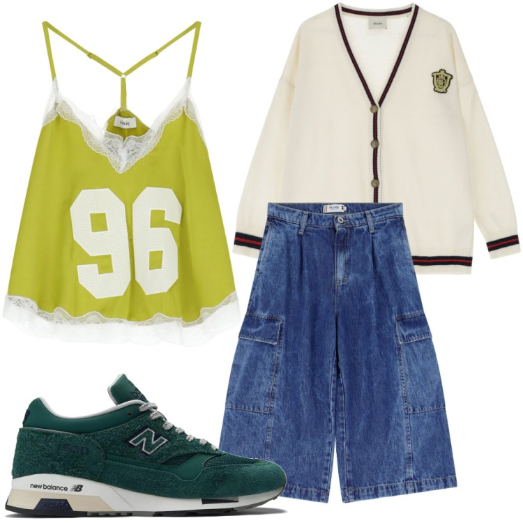 Outfit donna - Il top verde lime. Stile Casual per Tutti i giorni. Abbinamento con sneakers, bermuda, top, cardigans.