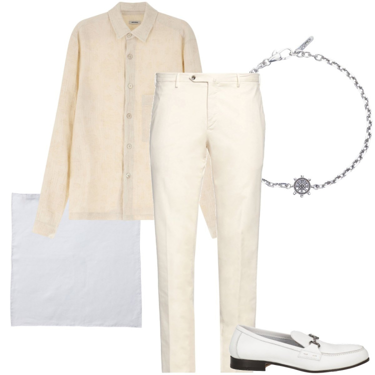 Outfit uomo - Colore sabbia. Stile Trendy per Serata speciale. Abbinamento con pantaloni chino, scarpe stringate, braccialetti, camicie, cravatte.