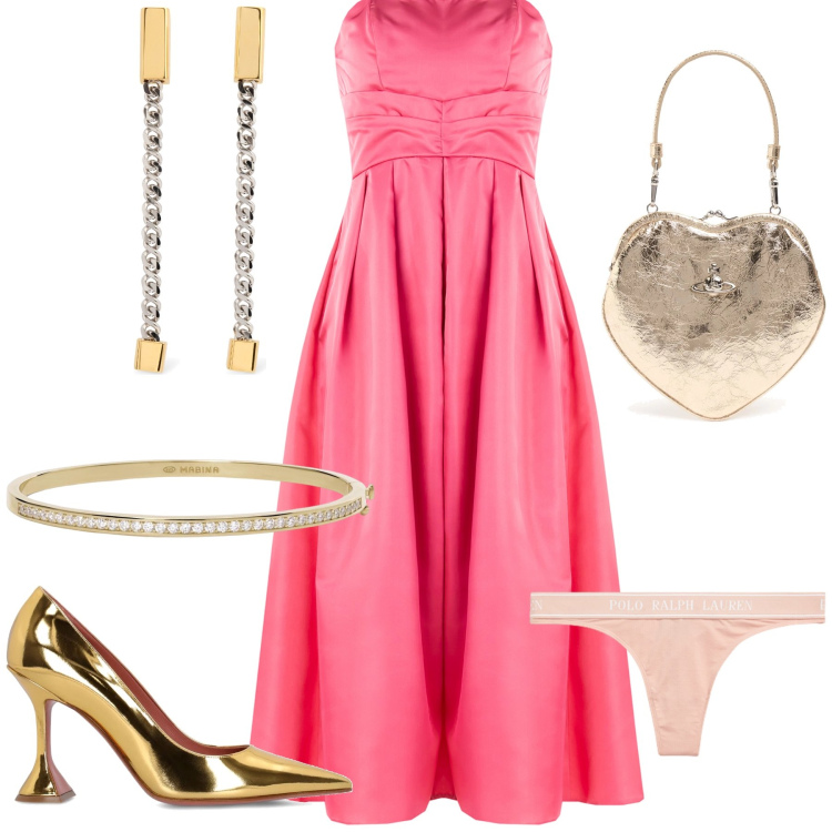 Outfit donna - La più bella al ballo. Stile Glamour per Serata fuori. Abbinamento con vestiti midi/longuette, braccialetti, perizomi, décolleté, pochette, orecchini.