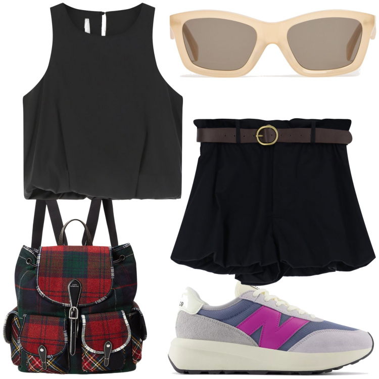 Outfit donna - A spasso con amici e pelosetti. Stile Trendy per Tutti i giorni. Abbinamento con sneakers, top, shorts, zaini, occhiali da sole.