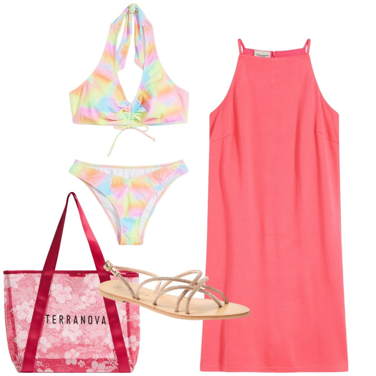 Outfit donna - Rosa acceso. Stile Chic per Mare. Abbinamento con bikini, vestiti, shopping bag, sandali.