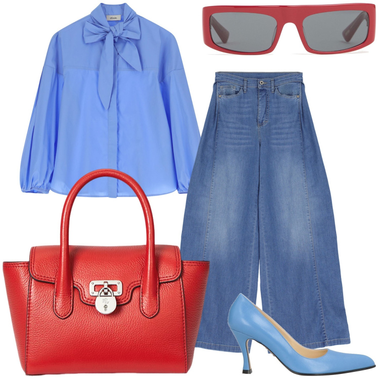 Outfit donna - Invito a pranzo. Stile Chic per Tutti i giorni. Abbinamento con décolleté, jeans, camicie, borse a mano, occhiali da sole.
