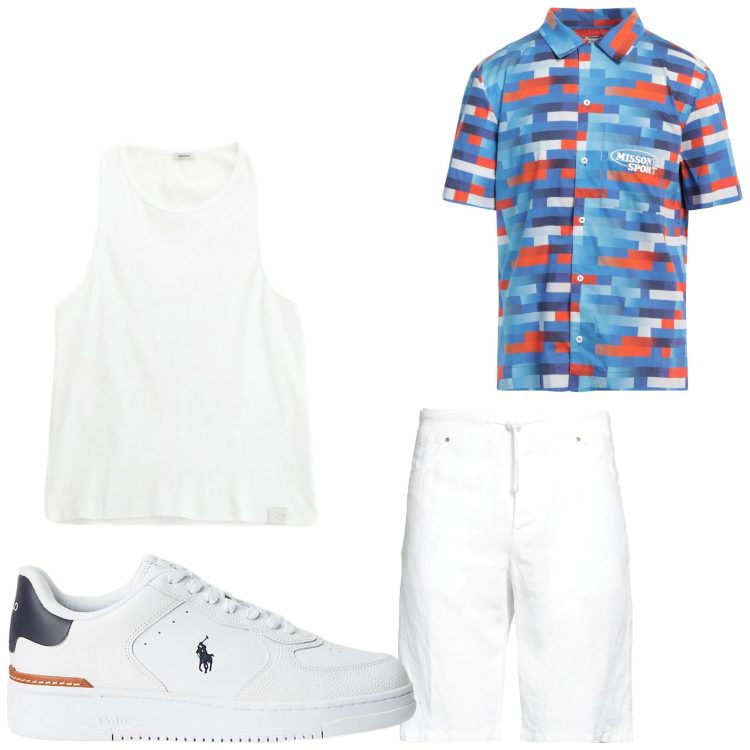 Outfit uomo - Allegro. Stile Casual per Serata speciale. Abbinamento con shorts, camicie a manica corta, canottiere, sneakers.