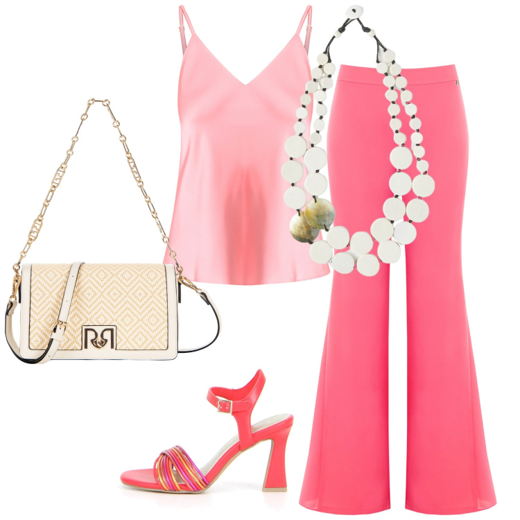 Outfit donna - Total look #2176087. Abbinamento con pantaloni, borse a tracolla, top, sandali col tacco, ciondoli.