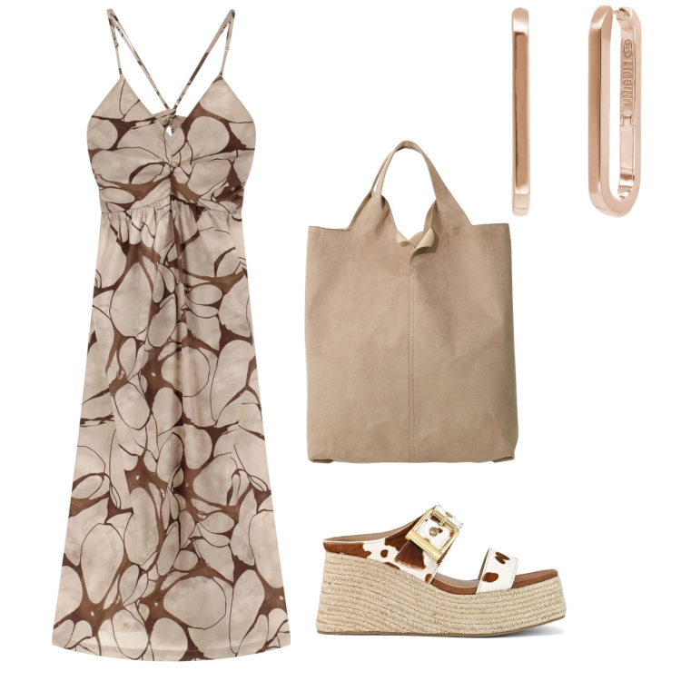 Outfit donna - La mia idea. per Tutti i giorni. Abbinamento con orecchini, vestiti lunghi, shopping bag, zeppe.