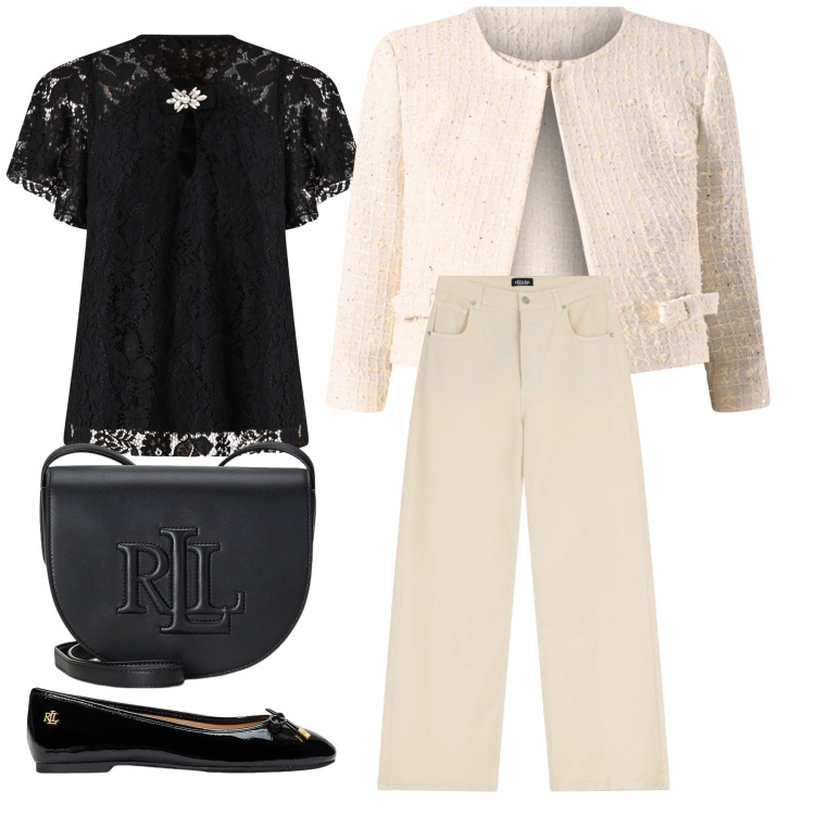 Outfit donna - Total look #2176151. per Cerimonia. Abbinamento con blazer, bluse, jeans, borse a tracolla, ballerine.