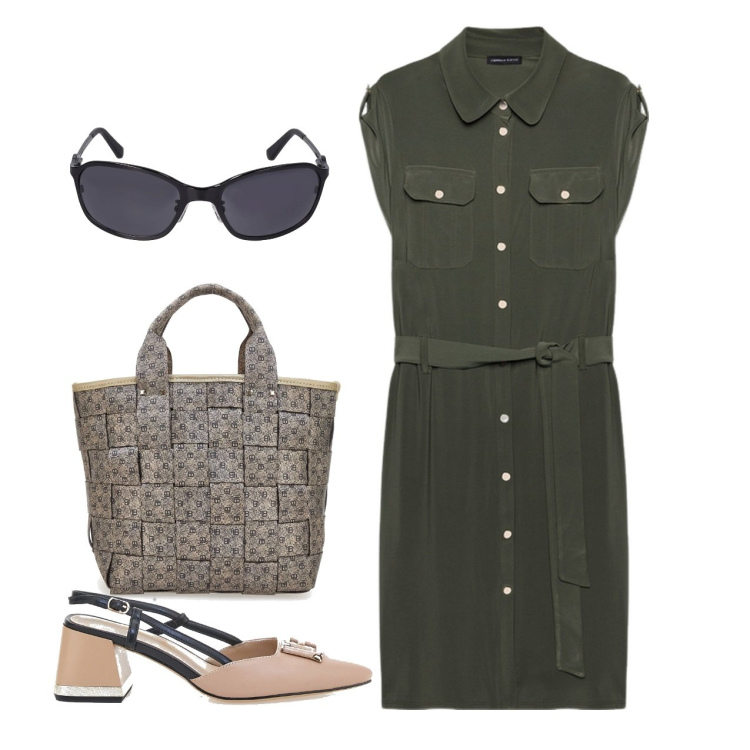 Outfit donna - Ufficio. Stile Bon Ton per Ufficio. Abbinamento con vestiti chemisier, décolleté, borse a mano, occhiali da sole.