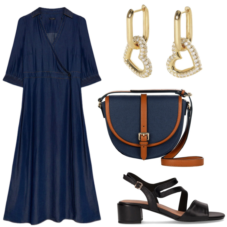 Outfit donna - Maci dress maxi libertà. Stile Basic per Tutti i giorni. Abbinamento con orecchini, borse a tracolla, vestiti lunghi, sandali col tacco.