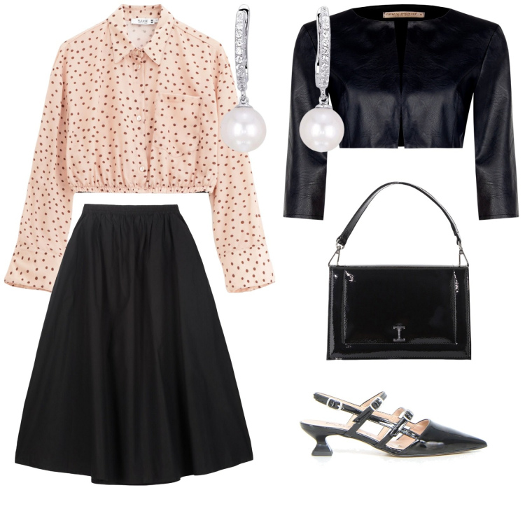 Outfit donna - Cerimonia al fresco. per Cerimonia. Abbinamento con orecchini, bolero, camicie, borse a tracolla, décolleté, gonne lunghe.