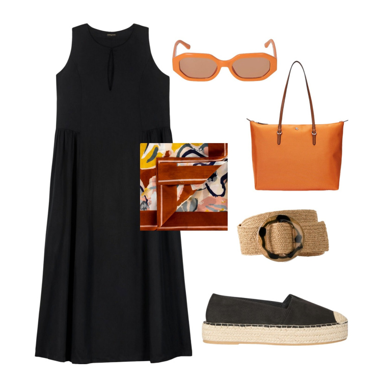 Outfit donna - Voglia d\' estate!. Stile Basic per Mare. Abbinamento con cinture, espadrillas, foulard, borse tote, vestiti lunghi, occhiali da sole.