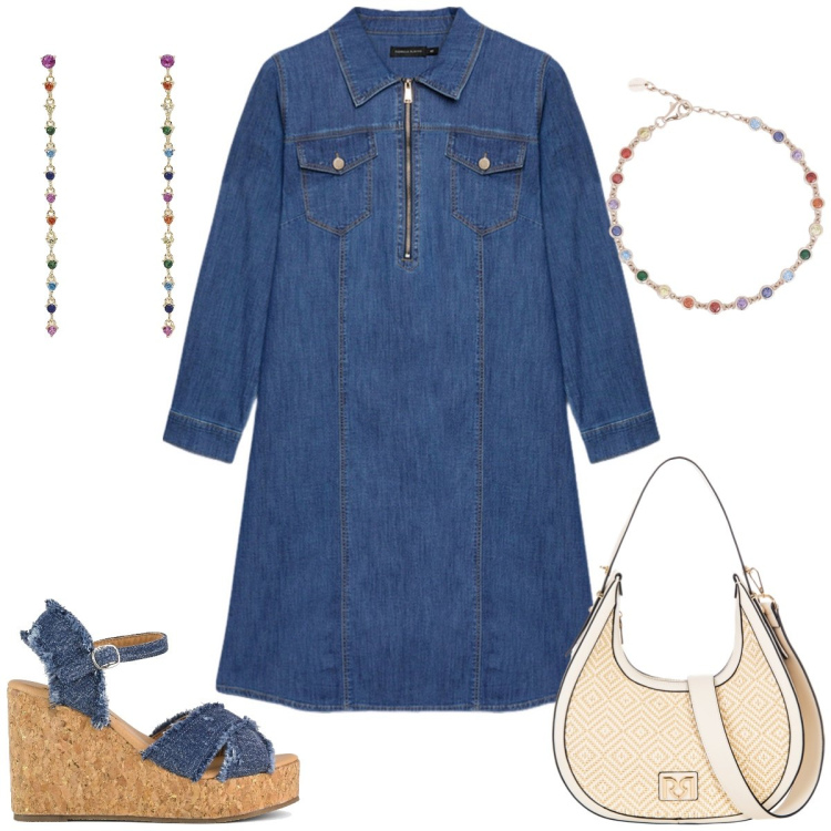 Outfit donna - Total look #2176270. Stile Casual per Tutti i giorni. Abbinamento con orecchini, braccialetti, borse a mano, zeppe, vestiti midi/longuette.