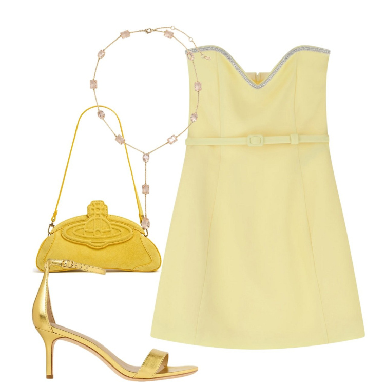 Outfit donna - Cerimonia. Stile Chic per Cerimonia. Abbinamento con vestiti corti, sandali in pelle, collane, clutch.