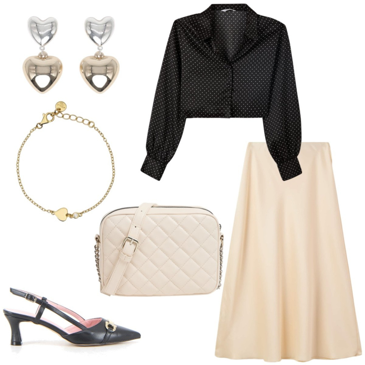 Outfit donna - Total look #2176287. Stile Bon Ton per Tutti i giorni. Abbinamento con gonne lunghe, orecchini, borse a tracolla, camicie, braccialetti, décolleté.