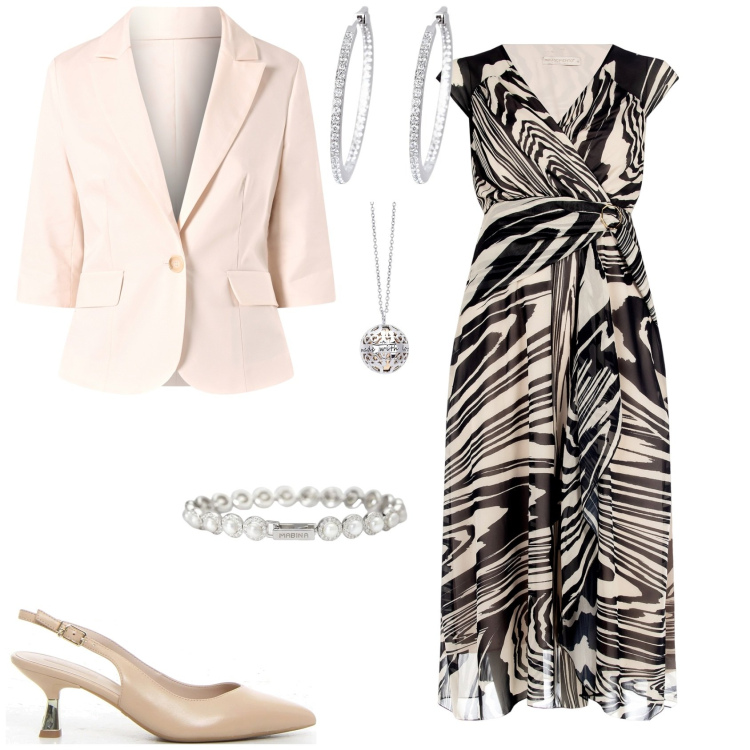 Outfit donna - Cerimonia evento. Stile Chic per Cerimonia. Abbinamento con orecchini, braccialetti, collane, vestiti, blazer, décolleté.