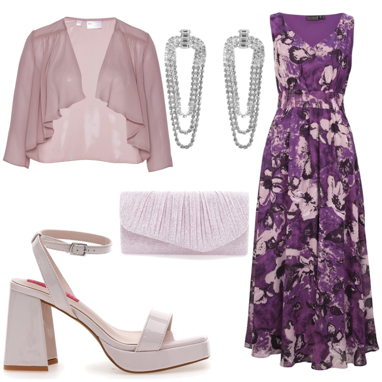 Outfit donna - Total look #2176302. Stile Chic per Cerimonia. Abbinamento con vestiti lunghi, blazer, orecchini, sandali col tacco, borse a tracolla.