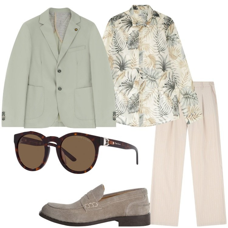 Outfit uomo - Cerimonia a giugno. Stile Trendy per Cerimonia. Abbinamento con scarpe stringate, giacche, camicie, pantaloni, occhiali da sole.
