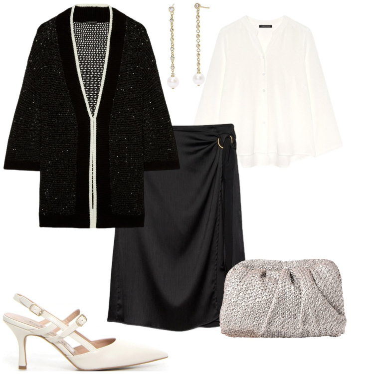 Outfit donna - Serata evento bon ton. Stile Bon Ton per Serata fuori. Abbinamento con orecchini, clutch, gonne longuette, cardigans, camicie, décolleté.