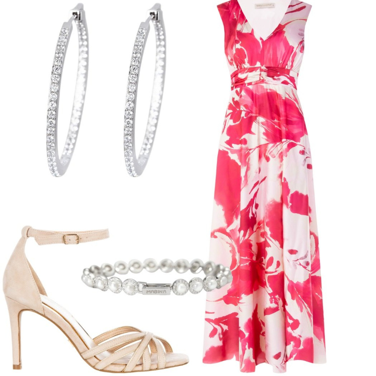 Outfit donna - Total look #2176354. Stile Glamour per Cerimonia. Abbinamento con orecchini, braccialetti, sandali col tacco, vestiti lunghi.