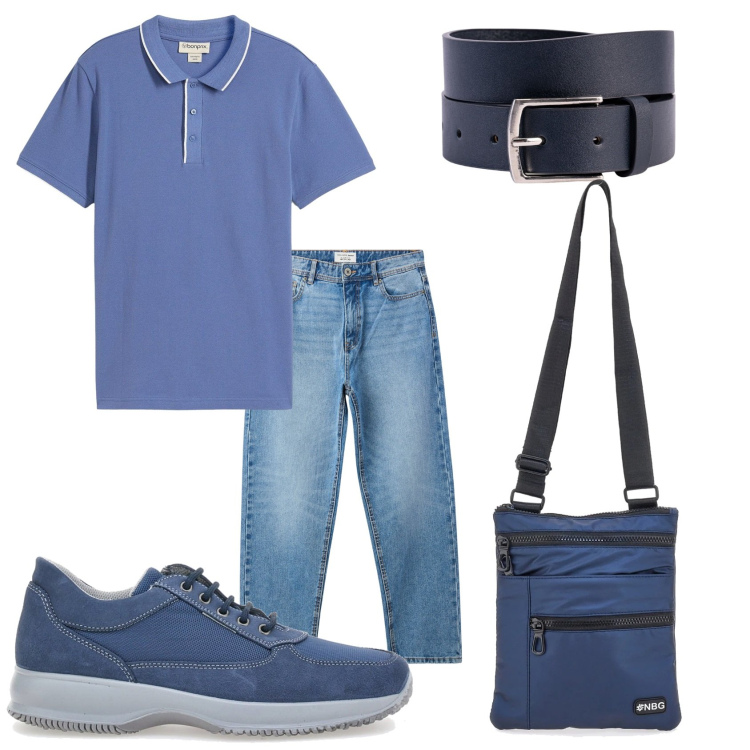 Outfit uomo - Jeans e polo. Stile Casual per Tutti i giorni. Abbinamento con polo, jeans, borse sportive, cinture, scarpe stringate.