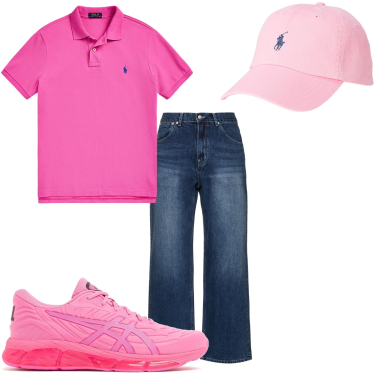 Outfit uomo - Jeans e polo. Stile Casual per Tutti i giorni. Abbinamento con cappelli, polo, jeans, sneakers.