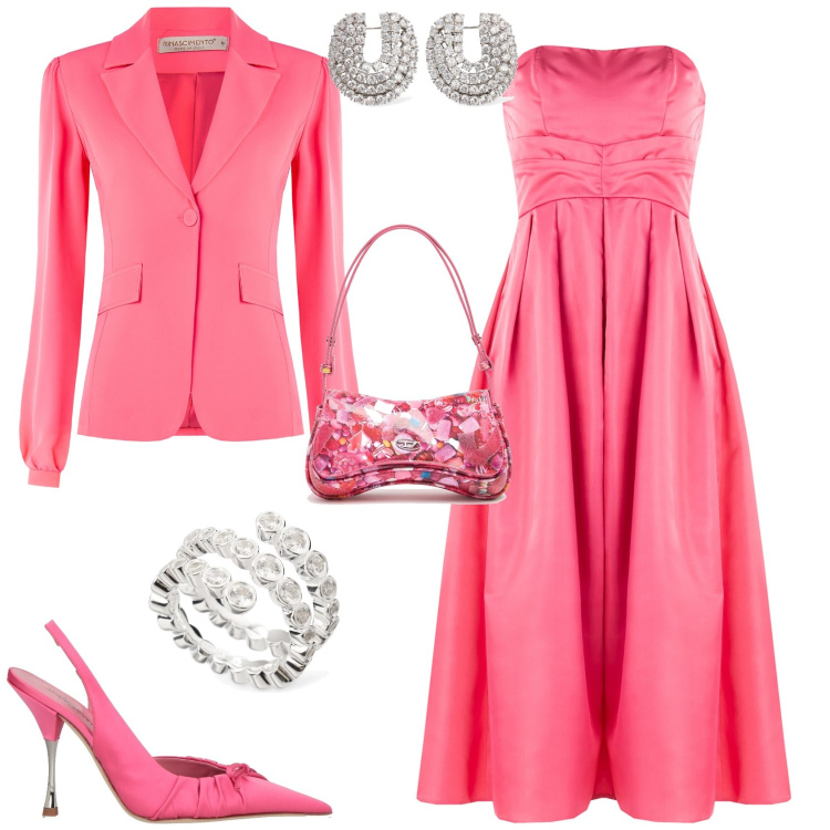 Outfit donna - Cerimonia evento serata speciale. Stile Romantica per Serata fuori. Abbinamento con décolleté, vestiti midi/longuette, blazer, anelli, orecchini, borse a spalla.