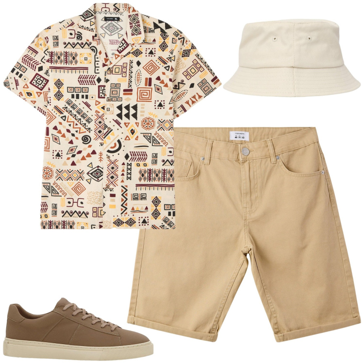 Outfit uomo - Giugno. Stile Casual per Tutti i giorni. Abbinamento con sneakers, cappelli, camicie a manica corta, bermuda.