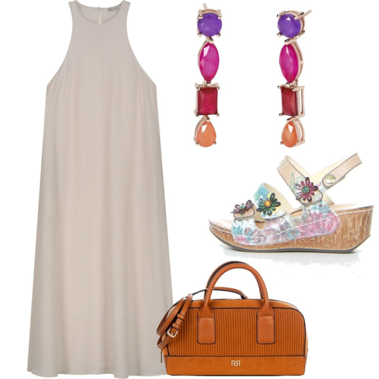 Outfit donna - Total look #2176565. Stile Casual chic per Tutti i giorni. Abbinamento con borse a mano, orecchini, vestiti lunghi, sandali.