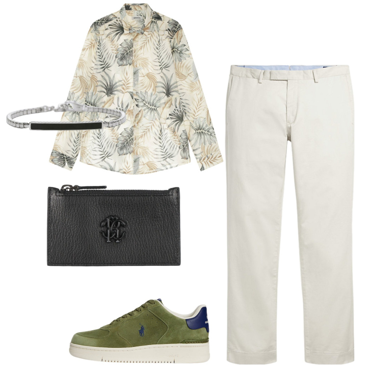 Outfit uomo - Total look #2176646. Abbinamento con portamonete, braccialetti, camicie, pantaloni chino, sneakers.