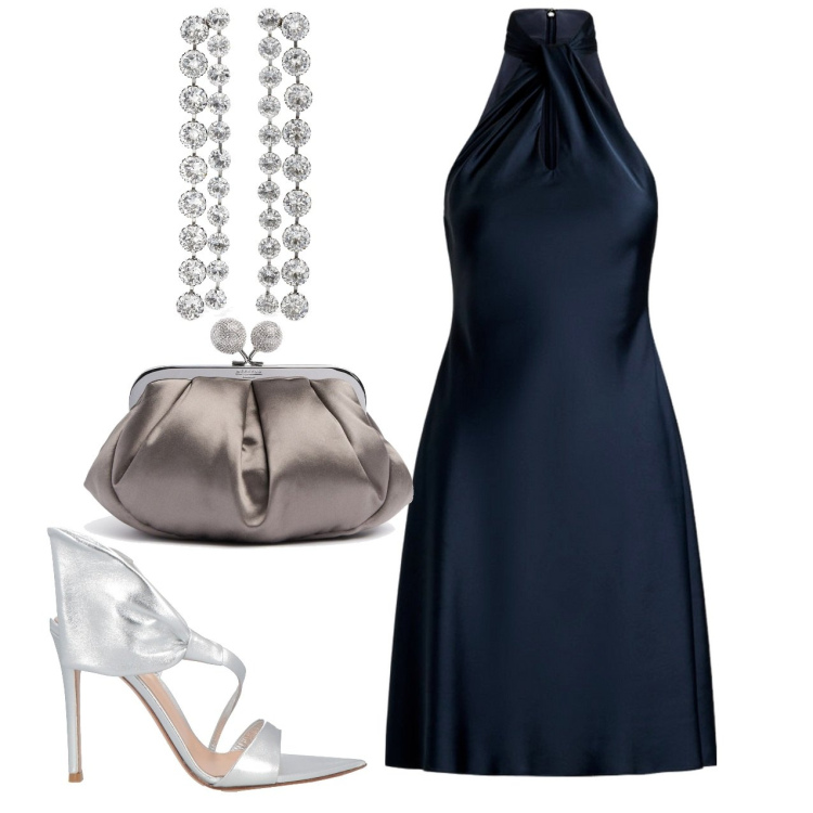 Outfit donna - Cerimonia molto chic. Stile Glamour per Cerimonia. Abbinamento con sandali in pelle, vestiti, pochette, orecchini.