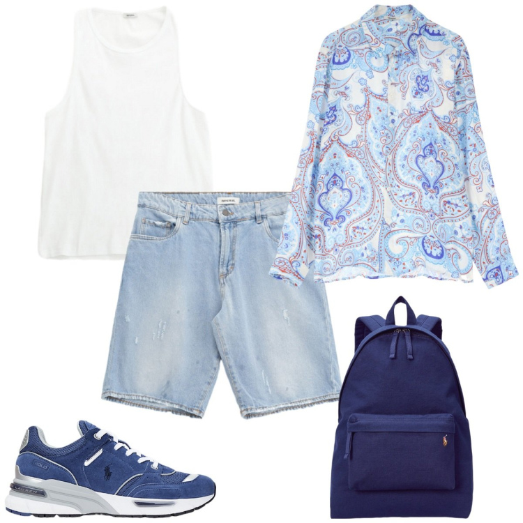 Outfit uomo - Imperial - The art of Vacation. Stile Casual per Mare. Abbinamento con camicie, bermuda, canottiere, borse sportive, sneakers.