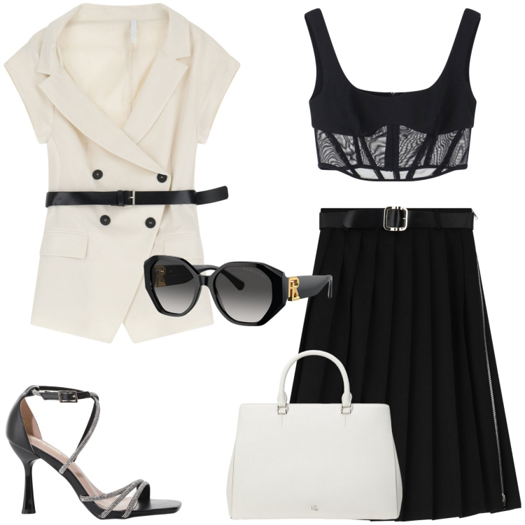 Outfit donna - The Art Imperial. Stile Casual chic per Tutti i giorni. Abbinamento con top, sandali col tacco, gonne longuette, blazer, occhiali da sole, borse a mano.