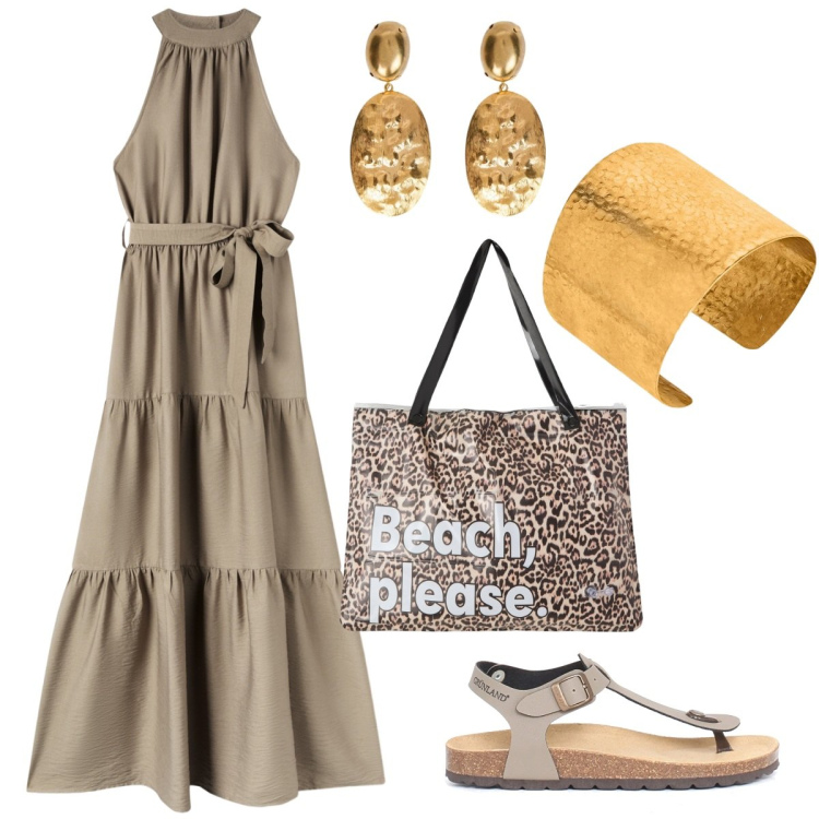 Outfit donna - Maxi dress, maxi libertà. Stile Boho per Mare. Abbinamento con borse tote, vestiti lunghi, sandali, orecchini, braccialetti.