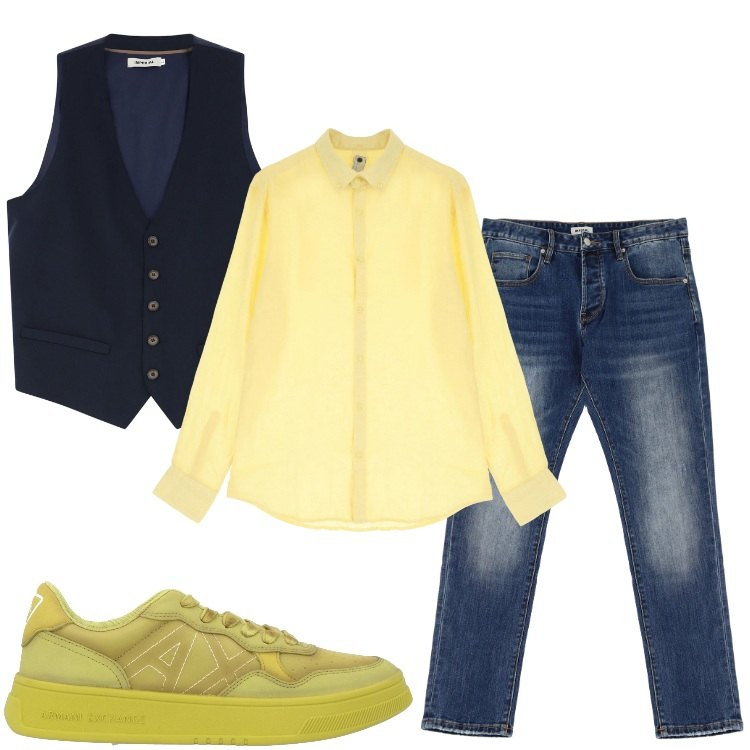 Outfit uomo - Total look #2176686. Stile Urban per Serata speciale. Abbinamento con sneakers, gilet, jeans dritti, camicie.