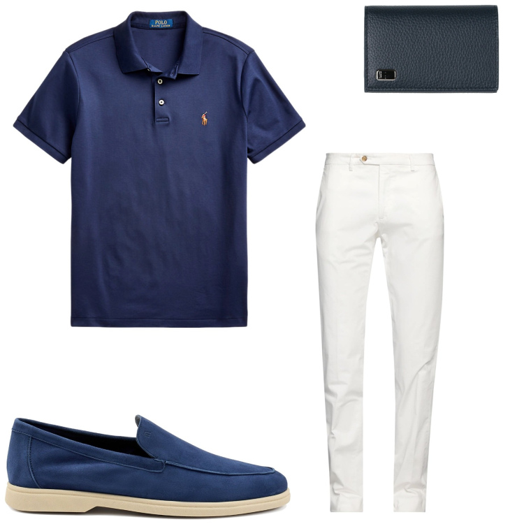Outfit uomo - Casual chic. Stile Urban per Ufficio. Abbinamento con pantaloni chino, portachiavi, polo, scarpe stringate.