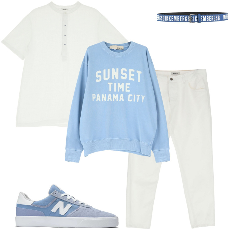 Outfit uomo - Le serate di giugno. Stile Casual per Tutti i giorni. Abbinamento con cinture, sneakers, t-shirt, felpe, pantaloni.