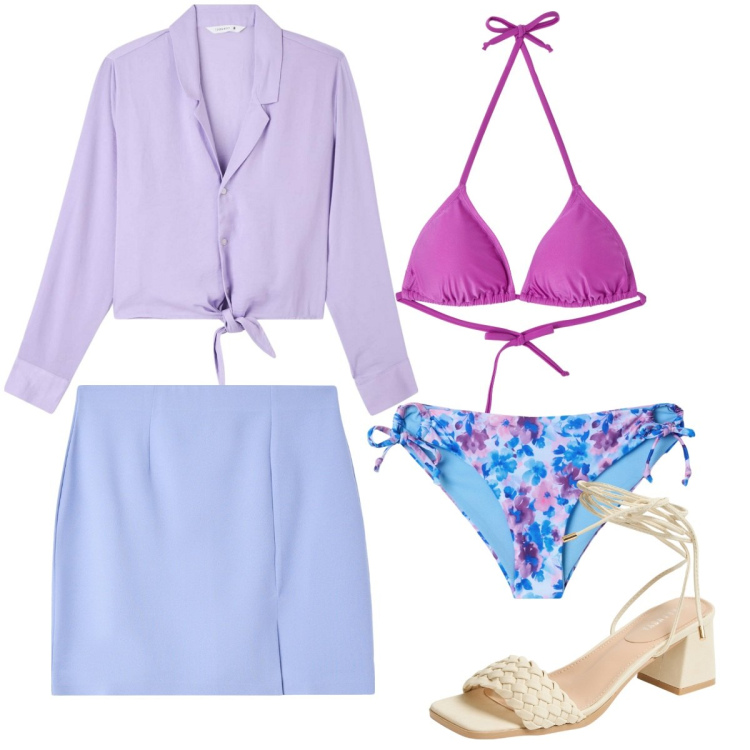 Outfit donna - Terranova : al mare con il bikini. Stile Trendy per Mare. Abbinamento con minigonne, camicie, bikini, sandali alla schiava, bikini.