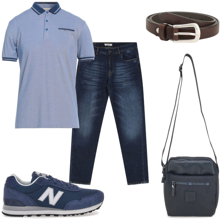 Outfit uomo - La giornata intera. Stile Urban per Tutti i giorni. Abbinamento con polo, cinture, jeans dritti, portafogli, sneakers.