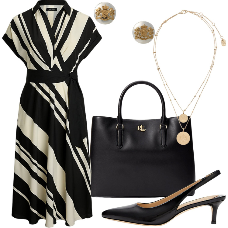 Outfit donna - Lauren. Stile Casual chic per Tutti i giorni. Abbinamento con ciondoli, borse a mano, orecchini, vestiti, décolleté.