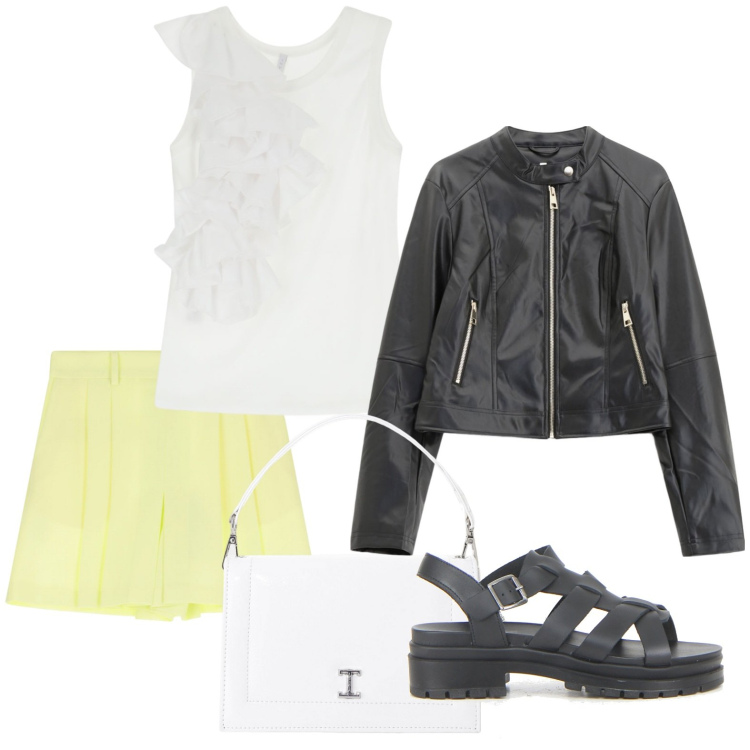 Outfit donna - Imperial - The Art of Vacation. Stile Minimal per Tutti i giorni. Abbinamento con gonne, giacche, top, borse a tracolla, sandali.