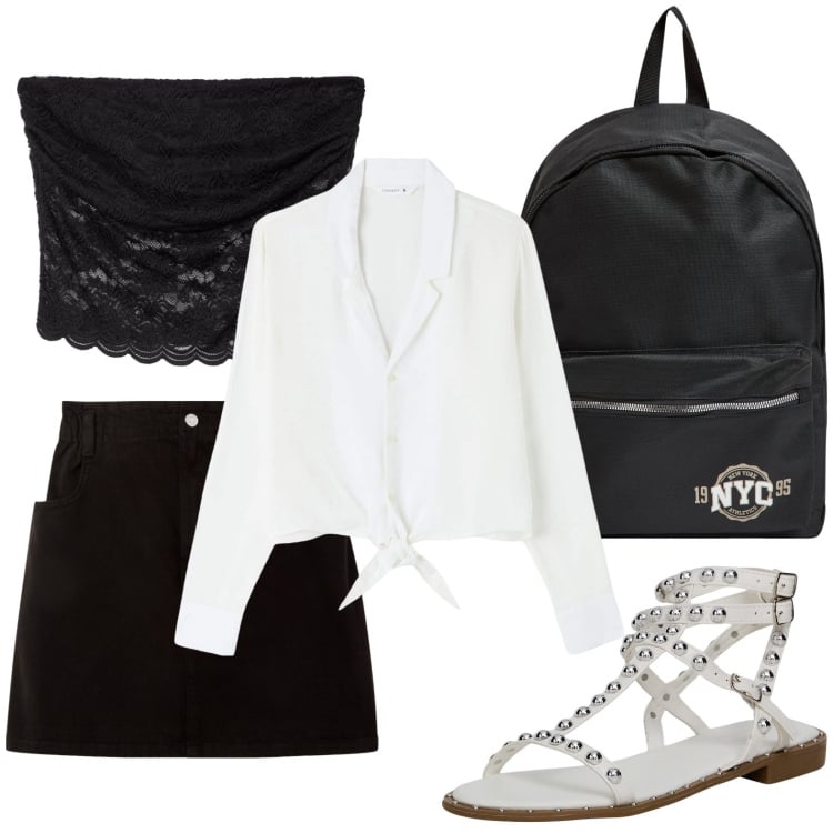 Outfit donna - Terranova - Summer Vibes. Stile Minimal per Scuola/Università. Abbinamento con minigonne, sandali, top, camicie, zaini.