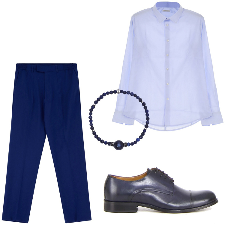 Outfit uomo - Lino protagonista. Stile Trendy per Serata speciale. Abbinamento con braccialetti, camicie, pantaloni, scarpe stringate.