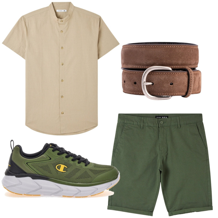 Outfit uomo - Leggerezza estiva. Stile Trendy per Tutti i giorni. Abbinamento con shorts, camicie a manica corta, sneakers, cinture.