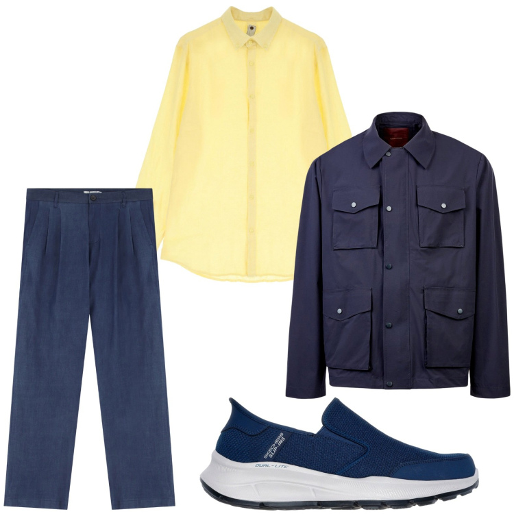 Outfit uomo - Work. Stile Trendy per Ufficio. Abbinamento con pantaloni, camicie, giacche, sneakers.