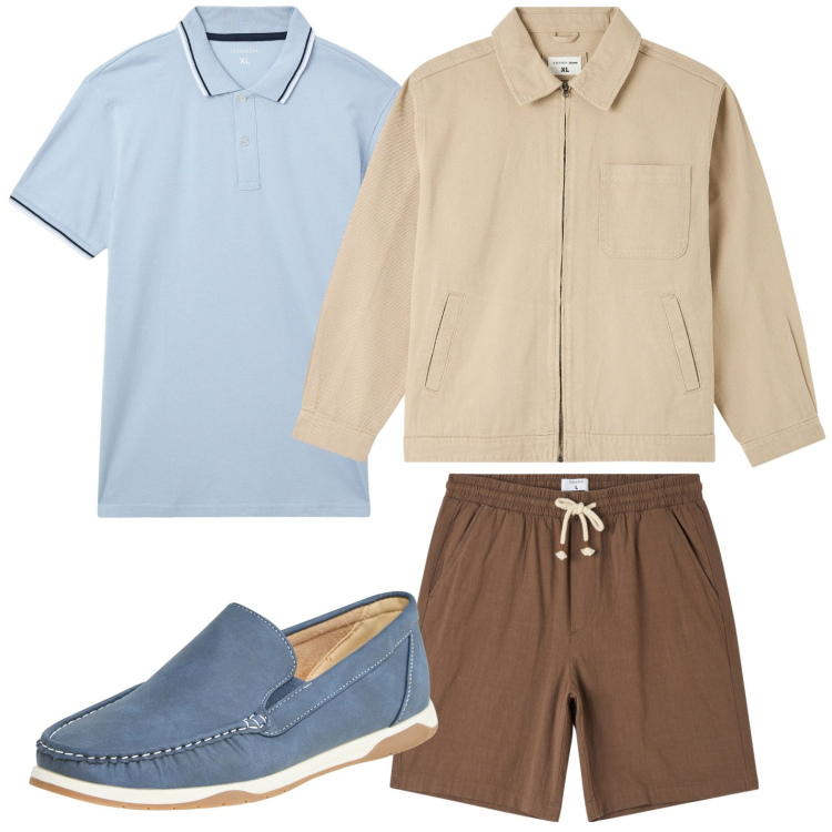 Outfit uomo - Mocassini mania. Stile Casual per Tutti i giorni. Abbinamento con giacche, scarpe stringate, polo, shorts.