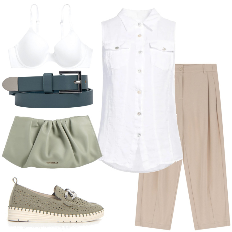 Outfit donna - Total look #2176874. Stile Basic per Tutti i giorni. Abbinamento con camicie, borse a mano, pantaloni, reggiseni, mocassini, cinture.